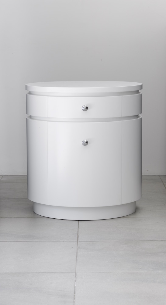Blanche Ronde White Drum Round Bedside, Round Bedside Table With Drawer White